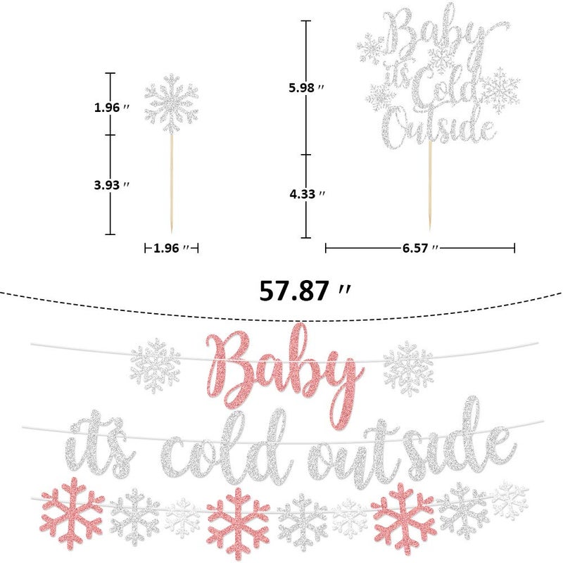 K KUMEED Baby Itâ€™s Cold Outside Party Decorations, Banner, Snowflake Balloons, Garland for Winter Wonderland Baby Shower, Christmas, Winter Birthday Party Supplies, Silver (Pink) - Image 5